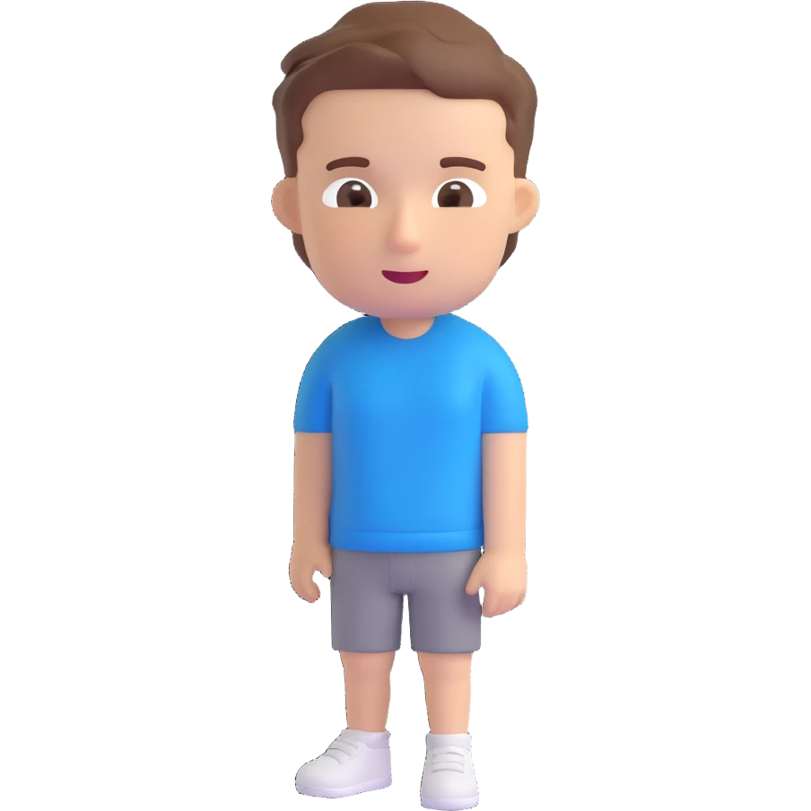 3D cartoon male character with white skin tone, brown hair in a short fade haircut, playful and expressive, Bitmoji-like style, suitable for emoji faces emoji