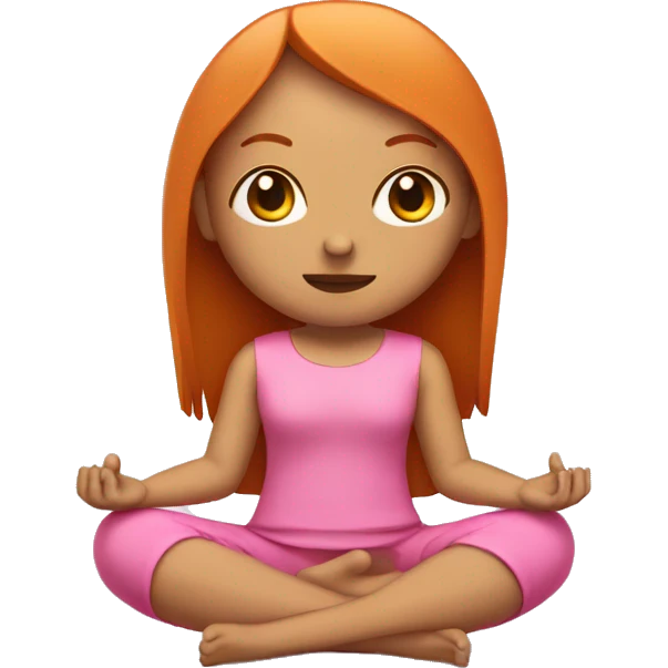 ginger girl with shoulder lenght straight hair with bangs wearing pink sitting in meditation emoji