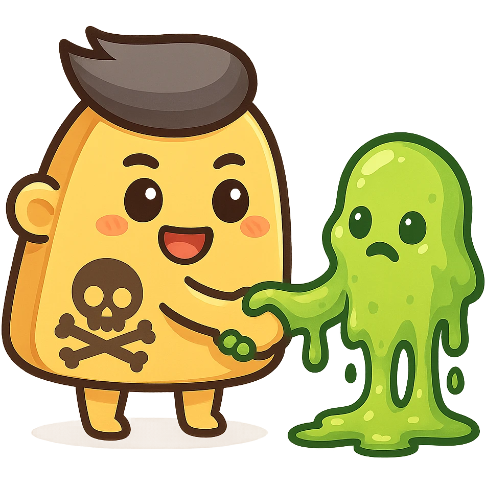 toxic agency emoji, handshake with green slime dripping, cartoon style, vibrant colors, cute and expressive emoji