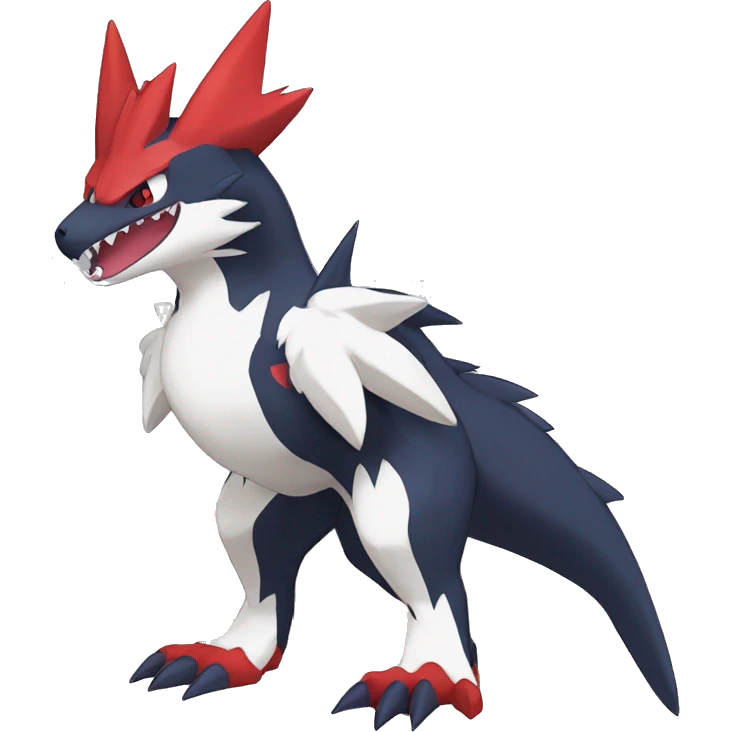 Cute cool black red nargacuga-garchomp-zangoose-Quilava animal hybrid Fakemon full body emoji