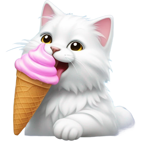white cat eating ice cream emoji