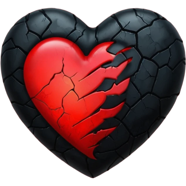 iOS style emoji, dark fantasy heart, black cracked heart, red inner glow, glossy emoji