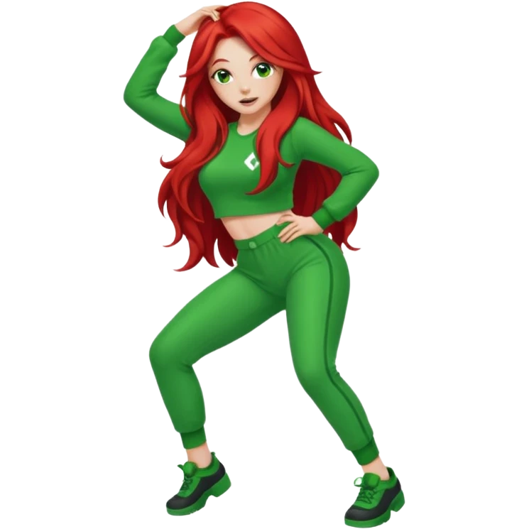 Red head lady twerking with long red hair and green 420 outfit emoji