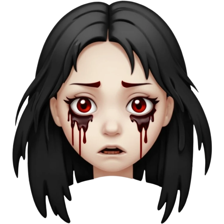 Make me a girl with 2 strands of hair on each side over here face. Under here eyes put black blood dripping. Make make it look like she’s scared emoji