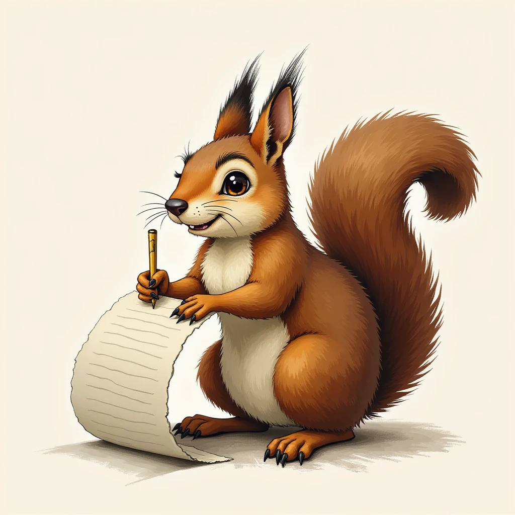 a realistic squirrel writing a paper, detailed illustration emoji