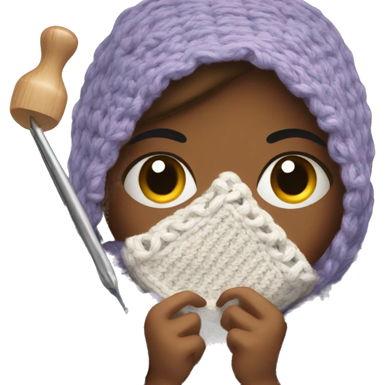 Girl inside a blanket with a crochet hook emoji