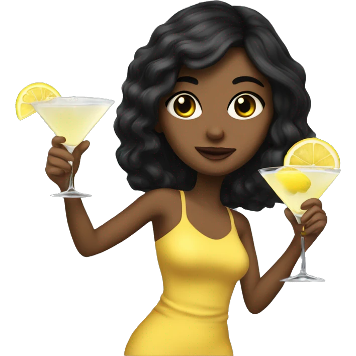 Tan girl with black hair drinking a lemon drop martini emoji