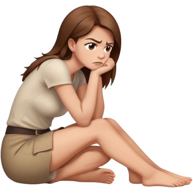 angry woman with brown hair sitting in profile on a floor hugging her knees avoiding conversation  emoji