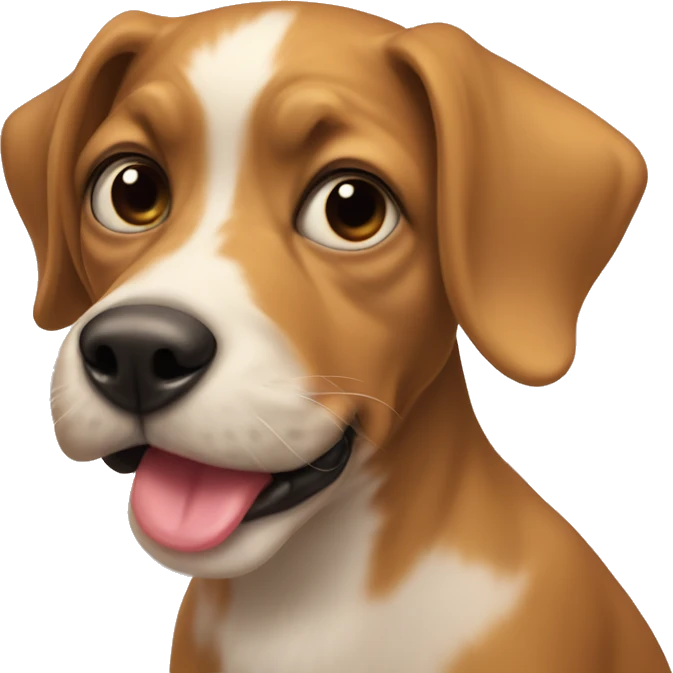 Depict yummy with a small dog with its tongue out, licking at his lips emoji
