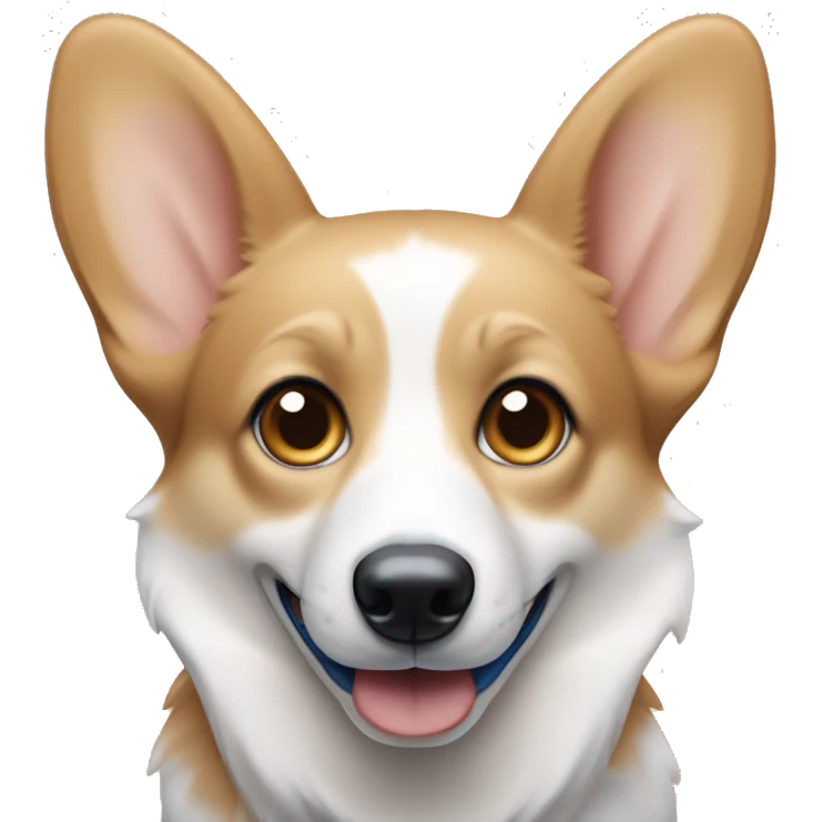 skinny tan and white corgi with bright blue eyes and pointy ears emoji
