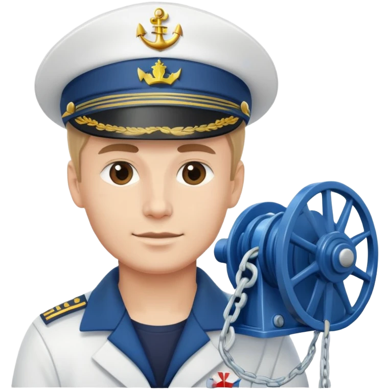 Russian sailor with captain hat operating a winch on oceanography research vessel emoji