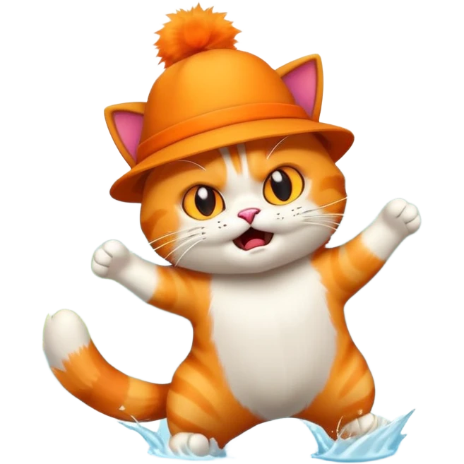 angry cat with a hat jumping into a lake emoji