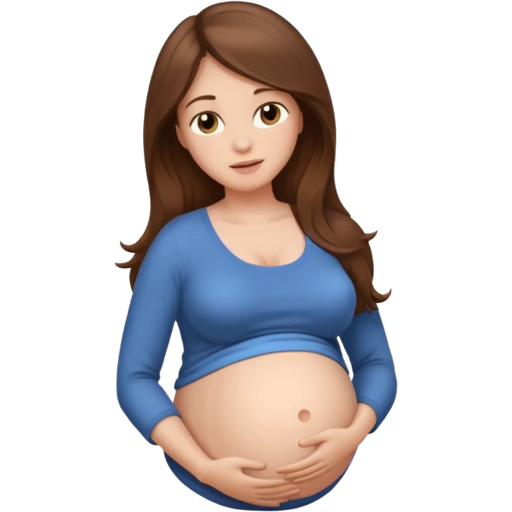 "Pregnant woman with her belly skin visible, with long brown hair and fair skin."
 emoji