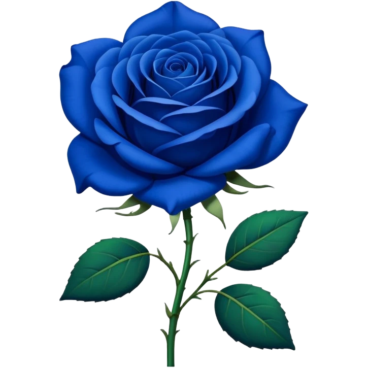 Single blue rose flower with stem and leaves, royal blue color emoji