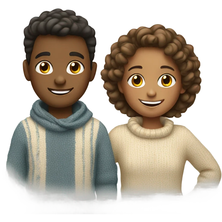 smiling girl and boy outdoors with matching sweater  emoji