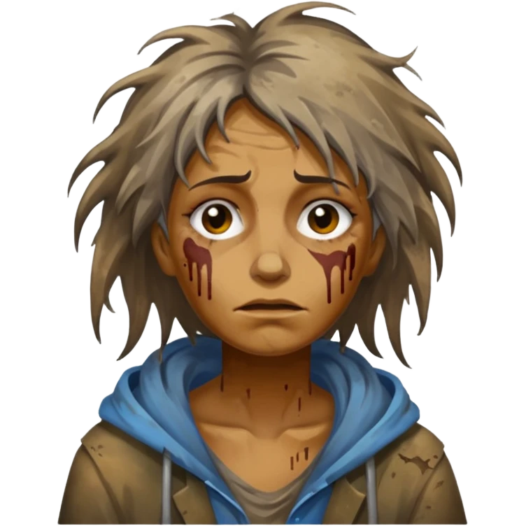 very dirty looking homeless woman very very dirty and smelly looking face only, not old with stains everywhere and messy hair and lots of stains on face ugly emoji