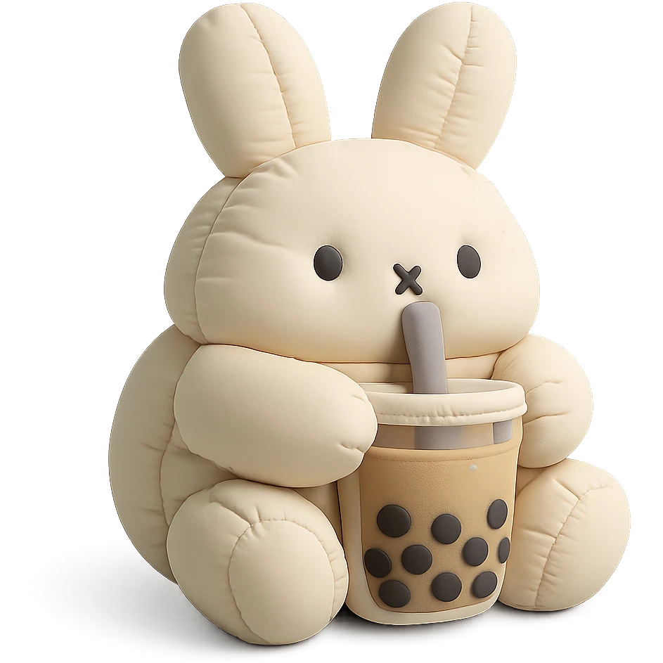 bubble tea bunny sipping boba with both paws, cushion style emoji
