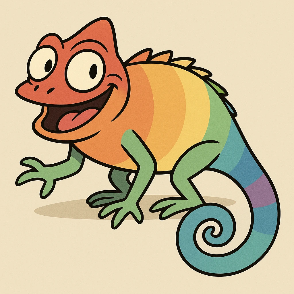 rainbow chameleon, cartoon style, playful expression emoji