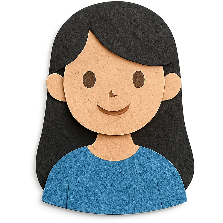paper craft style teenager girl with black long hair and blue shirt emoji