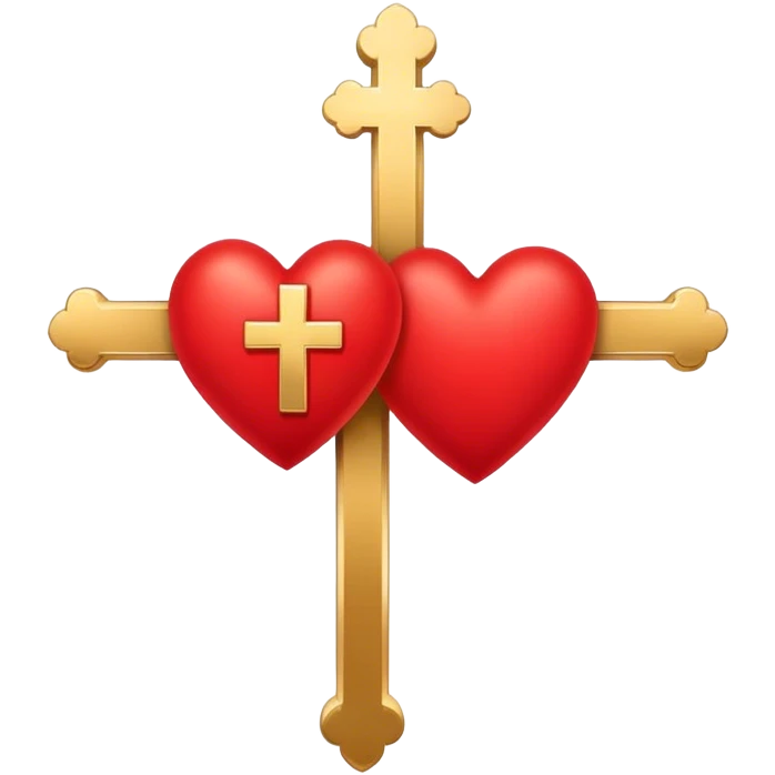 Two red heart outlines united by a gold cross  emoji