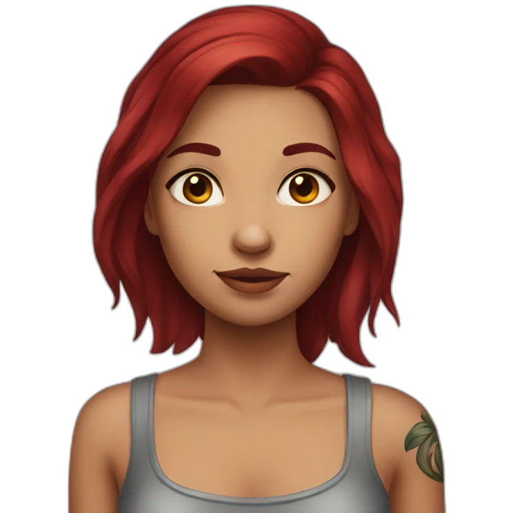 girl with dark red hair and shoulder tattoo emoji