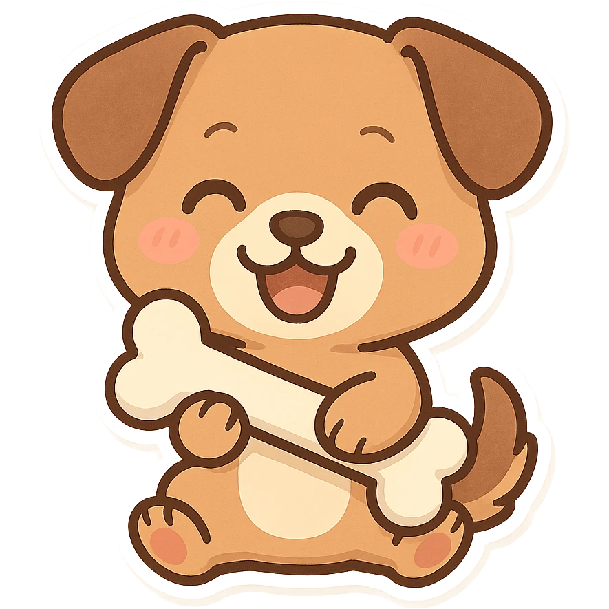 chibi sticker of a happy dog with a bone emoji