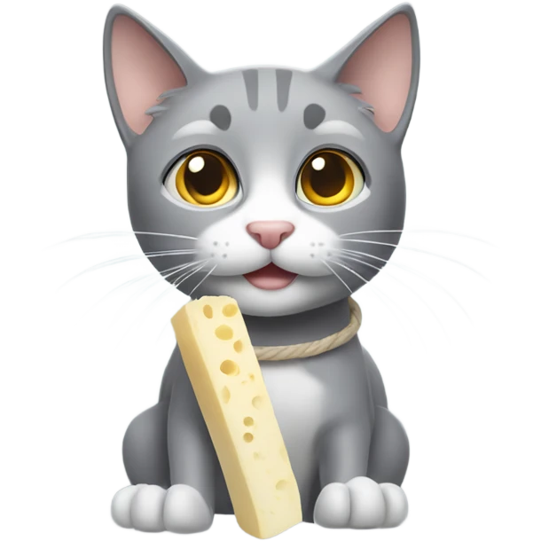 gray cat with string cheese emoji