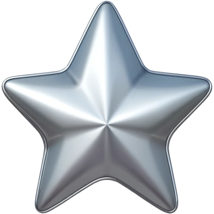 Chrome silver star emoji, iOS emoji style, glossy metallic surface, soft reflections, minimalistic, centered, clean white background, high detail, smooth gradients emoji