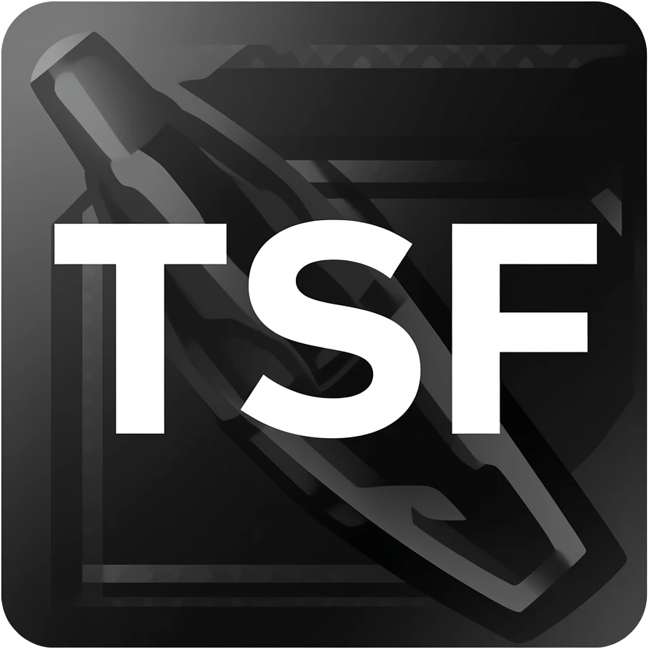 make a black and white logo with the letters TSF shot emoji