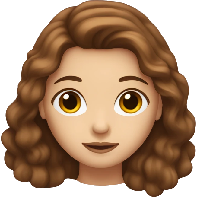 brown-haired woman with long hair, brown eyes, showing a heart emoji