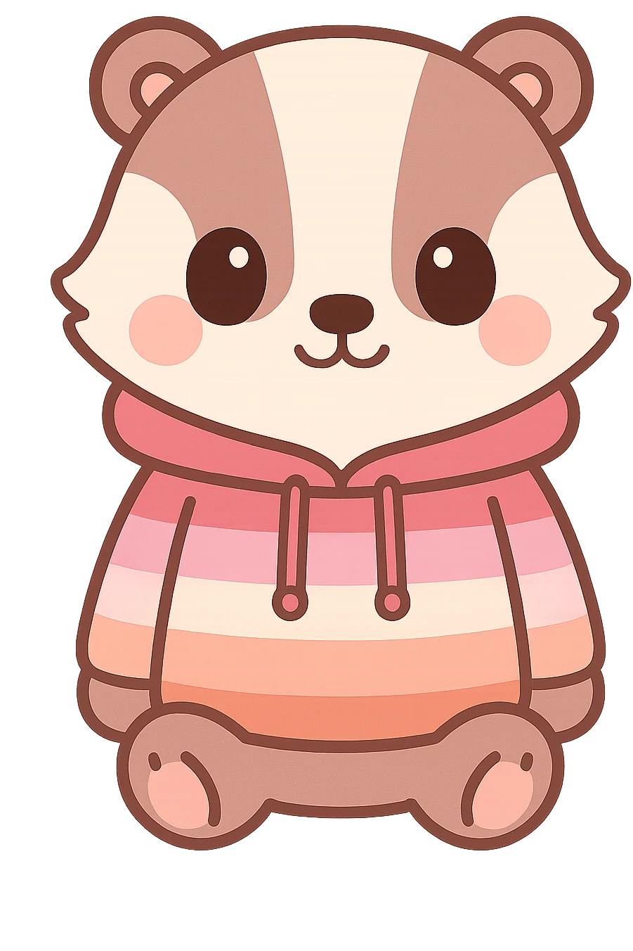 kawaii badger wearing a hoodie in lesbian pride flag stripes, sitting, no background emoji