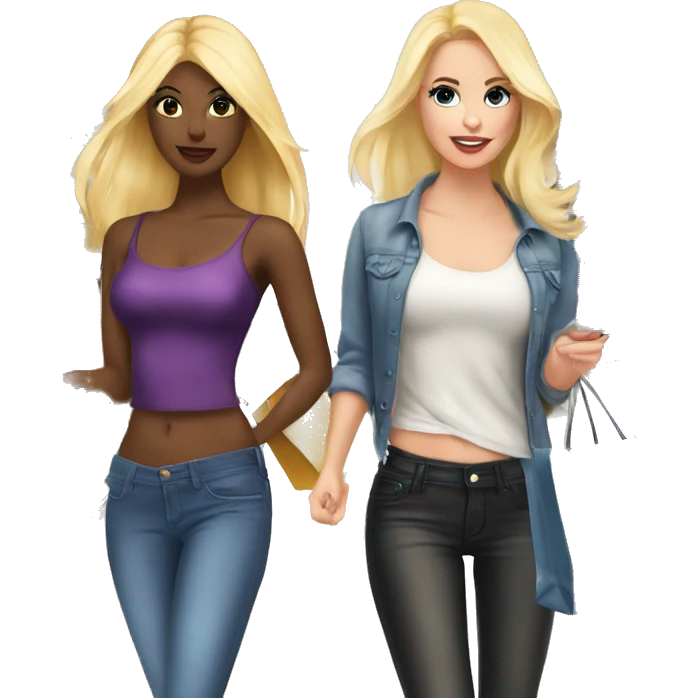 Two super beautiful and sexy besties one blonde and one dark blond going for shopping emoji