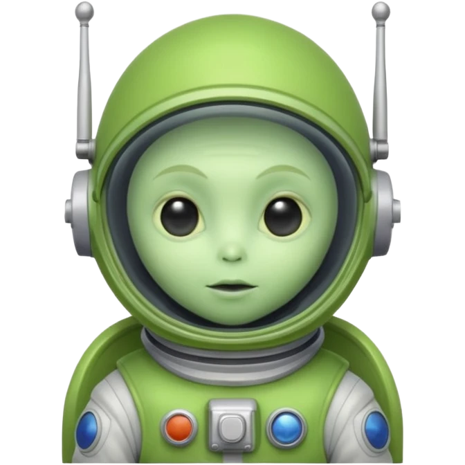 Alien Explorer – small green alien with antenna and space suit. emoji