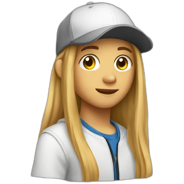 Teenager with long hair and a cap emoji