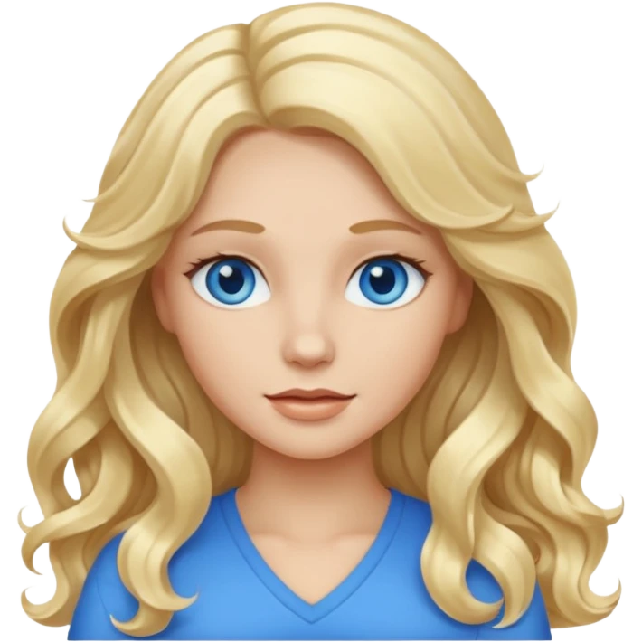 White female with long blonde wavy hair and blue eyes emoji