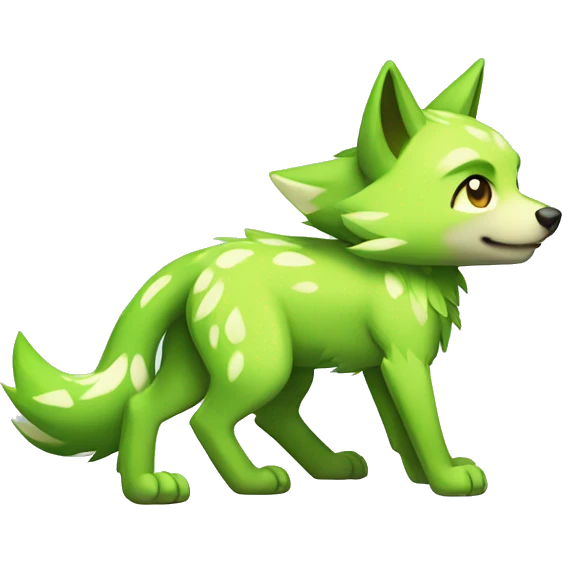 Cute Shy Shiny Lime-Green Fakémon-Wolf-Pokémon with white and dark-green markings Full Body emoji