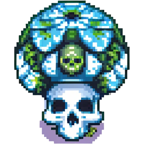pixel art of a toxic mushroom with a skull pattern, retro game style emoji