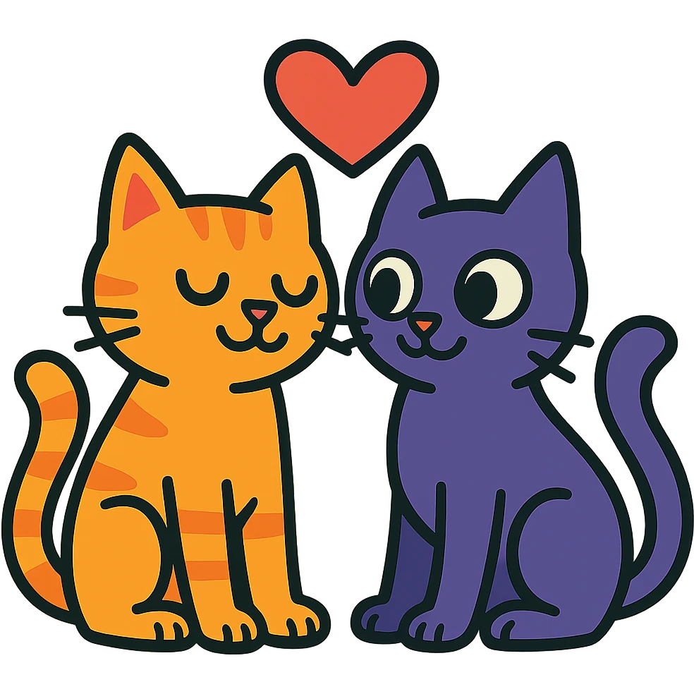 two cartoon cats in love, vibrant toon style emoji