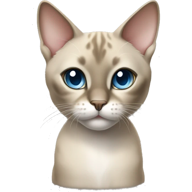 Thai breed cat with a light cream-brown body, dark gray face, ears, and paws. Short fur, sharp ears, and striking light blue eyes with an intense gaze. emoji