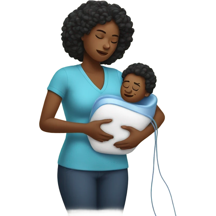 black mom in pain holding heating pad with cord emoji