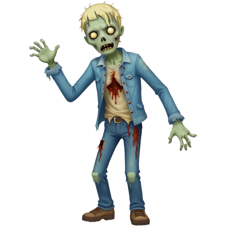 A cute, cheerful, full-length zombie is standing and dancing emoji