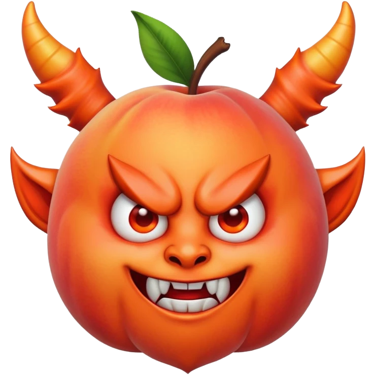 A peach with devil horns and a devil face emoji
