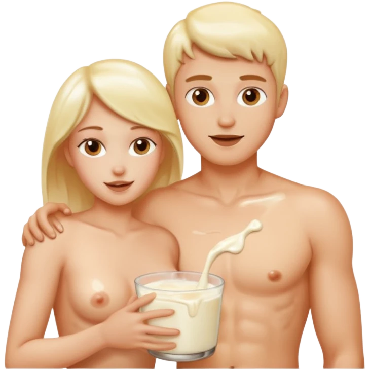 Sexy naked couple covered in milk emoji