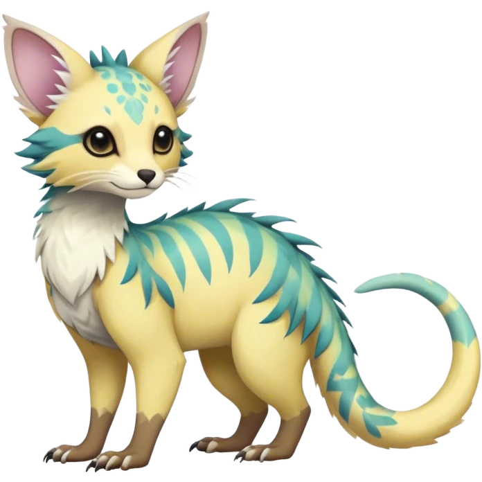 Feral Rare Fantasy pastel tropical Vernid-Trico-species by LiLaiRa, random markings, tufted tail, tufted ears, full body emoji