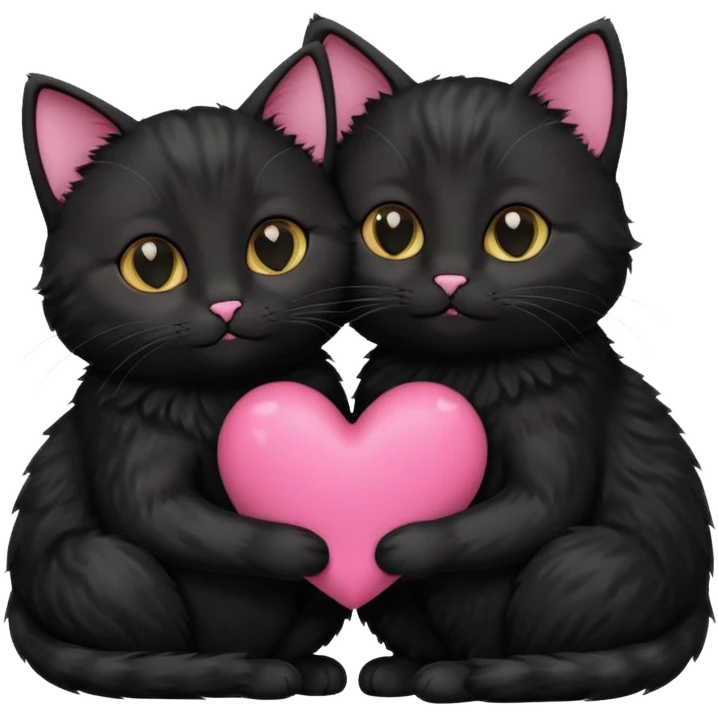 two black cats love, pink heart emoji