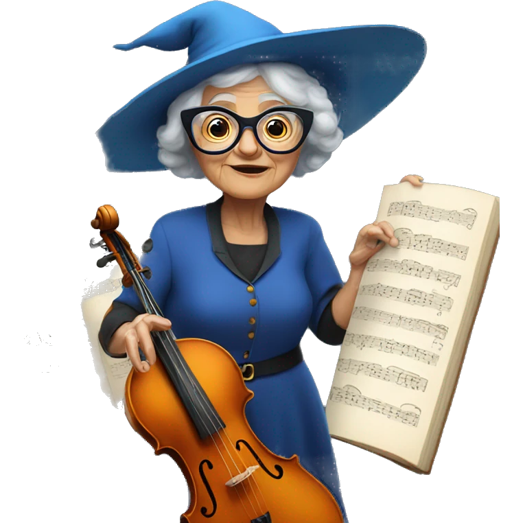 smart granny witch with glasses and blue hat directing orchestra emoji