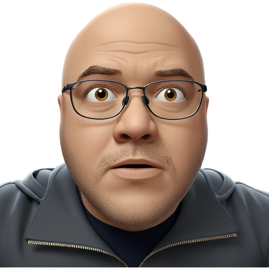 bald man in glasses indoors emoji