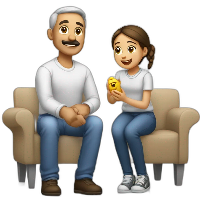 padre e hija disfrutando juntos un juego blancos emoji