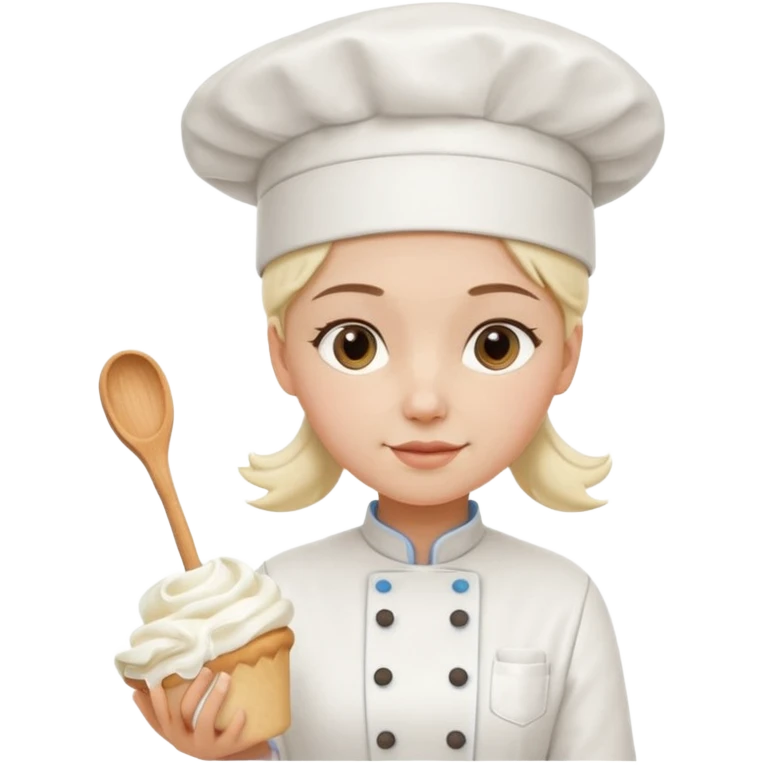 Young female baker - wearing a white chef's hat and holding a cream piping bag emoji