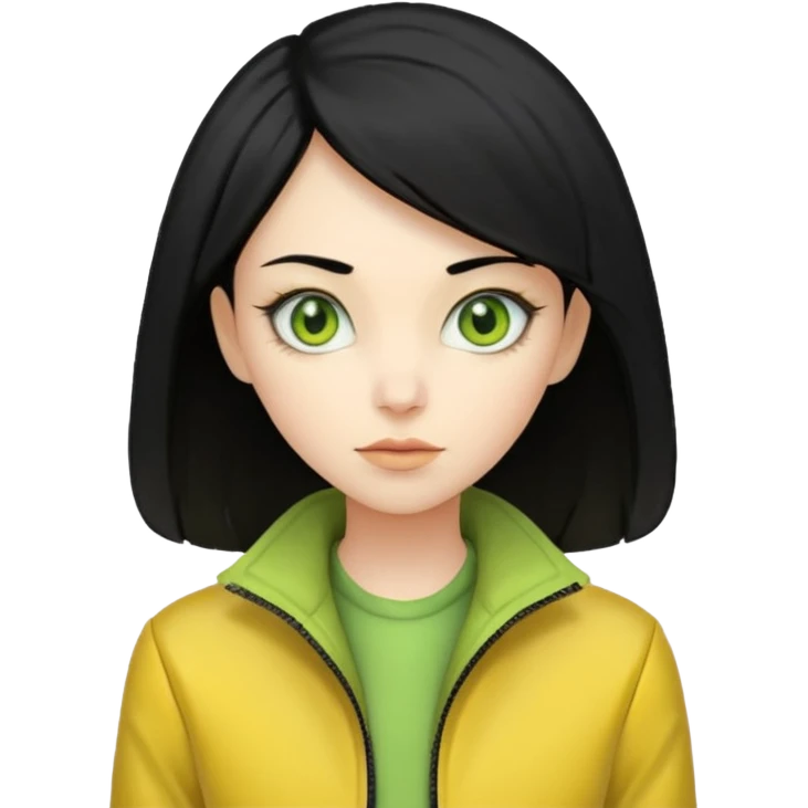 Lady Alien with yellow jacket, Half body, black hair. emoji